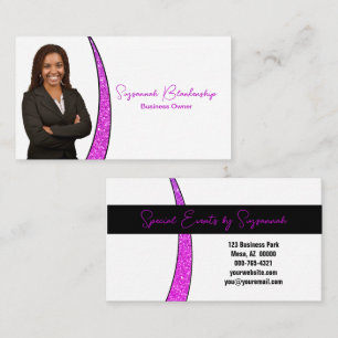 Professional Pink Sliver of Faux Glitter Photo QR Business Card