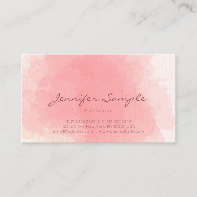Professional Pink Watercolor Art Plain Matte Business Card (Front)