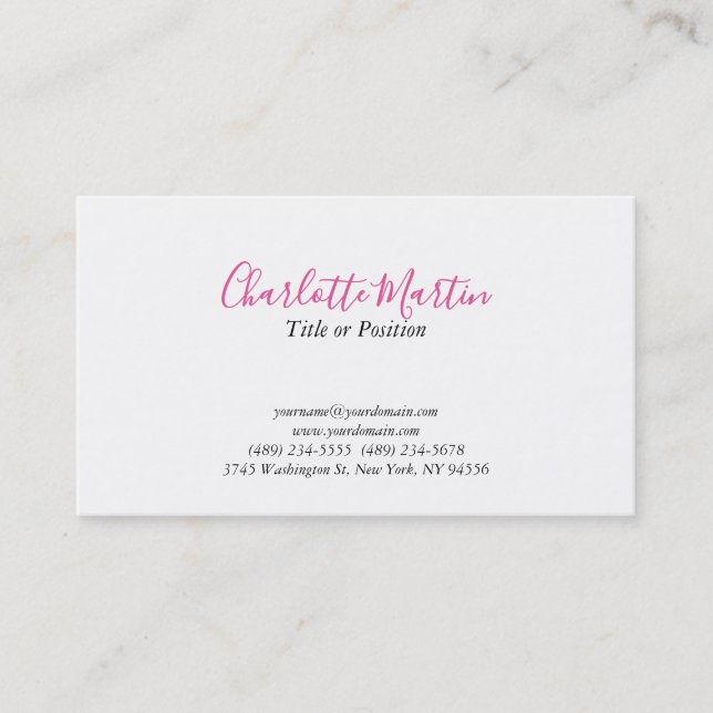 Professional Pink White Manager Consultant Chief Business Card (Front)