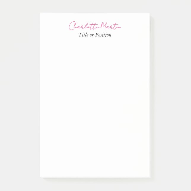 Professional Pink White Manager Consultant Chief Post-it Notes (Front)