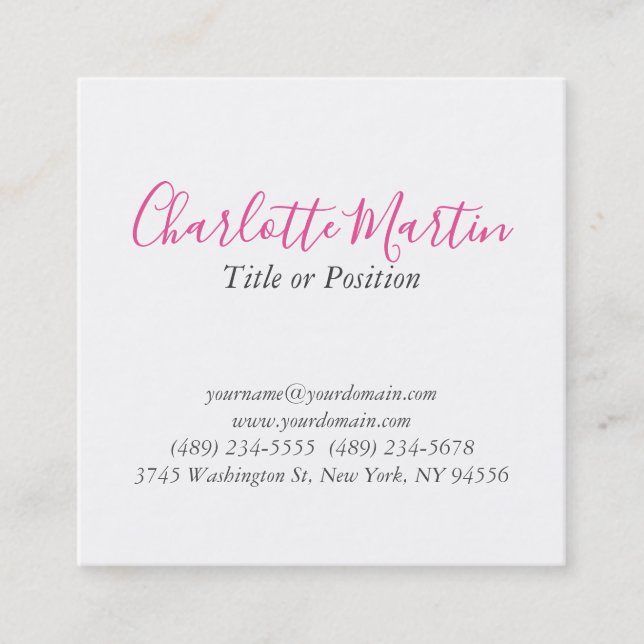 Professional Pink White Manager Consultant Chief Square Business Card (Front)