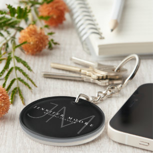 Professional Plain Black and White Monogram Key Ring