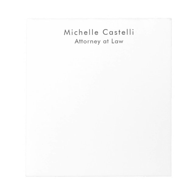 Professional Plain Classical Black White Name Notepad (Front)