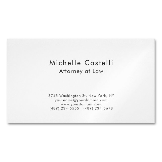 Professional Plain Classical Simple Black & White Magnetic Business Card (Front)