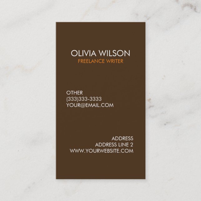 Professional Plain Dark Brown and Orange Business Card (Front)