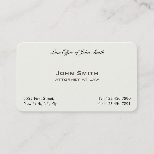 Professional Plain Elegant Attorney Law Office Business Card (Front)