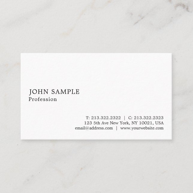 Professional Plain Elegant Modern Simple White Business Card (Front)