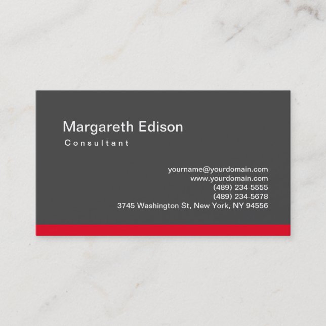 Professional Plain Grey Red Business Card (Front)