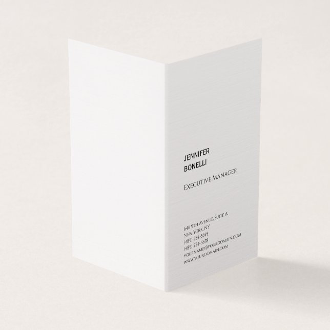 Professional plain minimalist modern linen trendy business card (Outside)