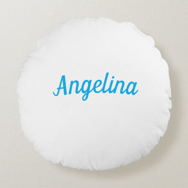 Professional Plain Modern Elegant Blue Your Name Round Cushion (Front)
