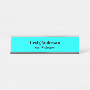 Professional Plain Modern Elegant Cyan Blue Chic Desk Name Plate