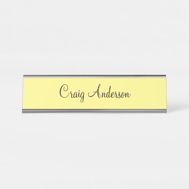 Professional Plain Modern Elegant Light Yellow Desk Name Plate (Front)