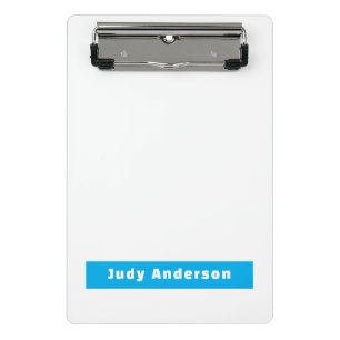 Professional Plain Modern Elegant Name Blue White Mini Clipboard