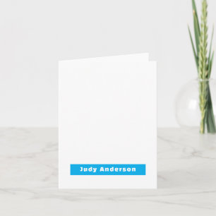 Professional Plain Modern Elegant Name Blue White Note Card