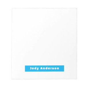 Professional Plain Modern Elegant Name Blue White Notepad