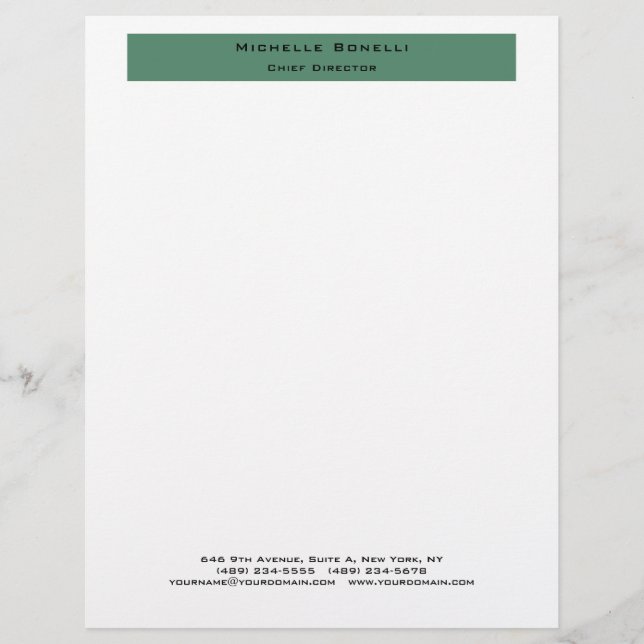 Professional Plain Modern Minimalist Green White Custom Letterhead (Front)