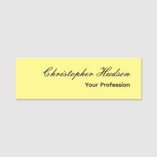 Professional Plain Modern Minimalist Light Yellow Name Tag