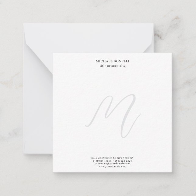 Professional Plain Modern Minimalist Monogrammed Card (Front)