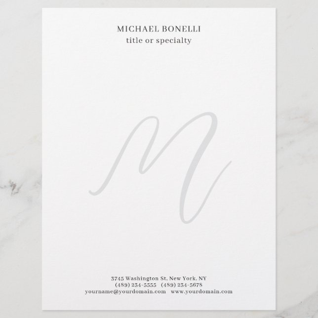 Professional Plain Modern Minimalist Monogrammed Custom Letterhead (Front)