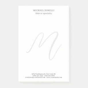 Professional Plain Modern Minimalist Monogrammed Post-it Notes
