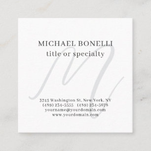 Professional Plain Modern Minimalist Monogrammed Square Business Card