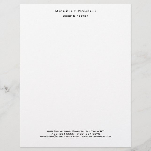 Professional Plain Modern Minimalist White Custom Letterhead (Front)