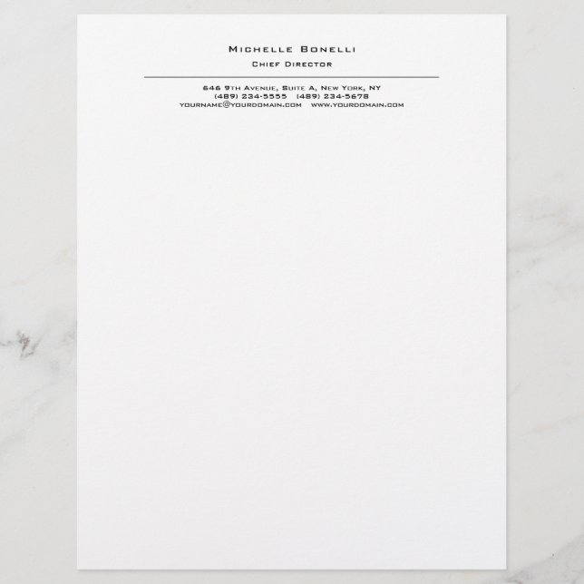Professional Plain Modern Minimalist White Custom Letterhead (Front)