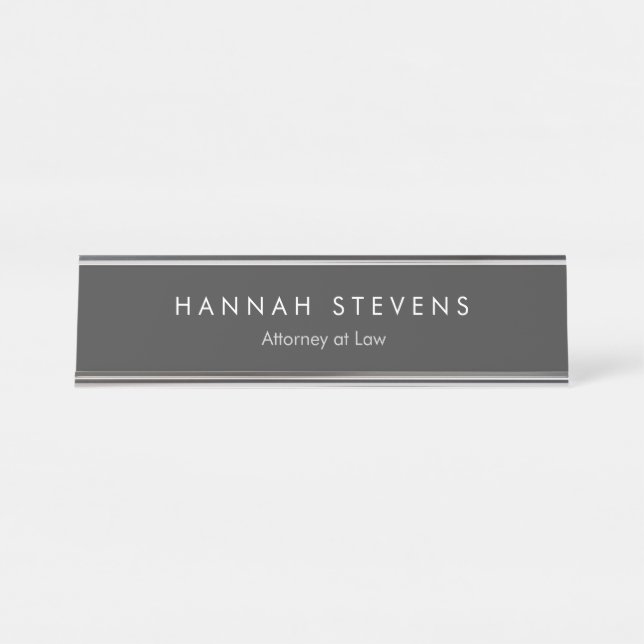 Professional Plain Simple Modern Minimalist Grey Desk Name Plate (Front)