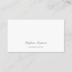 Professional Plain White Minimalist Grey Script Business Card