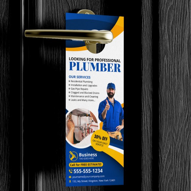 Professional Plumber Plumbing Contractor Blue Door Hanger (Creator Uploaded)