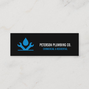 Professional Plumbing Logo with drop & tool black Mini Business Card