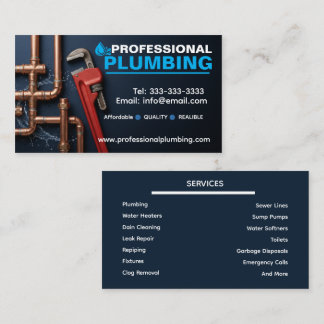 Professional Plumbing Services Premium Navy Blue Business Card