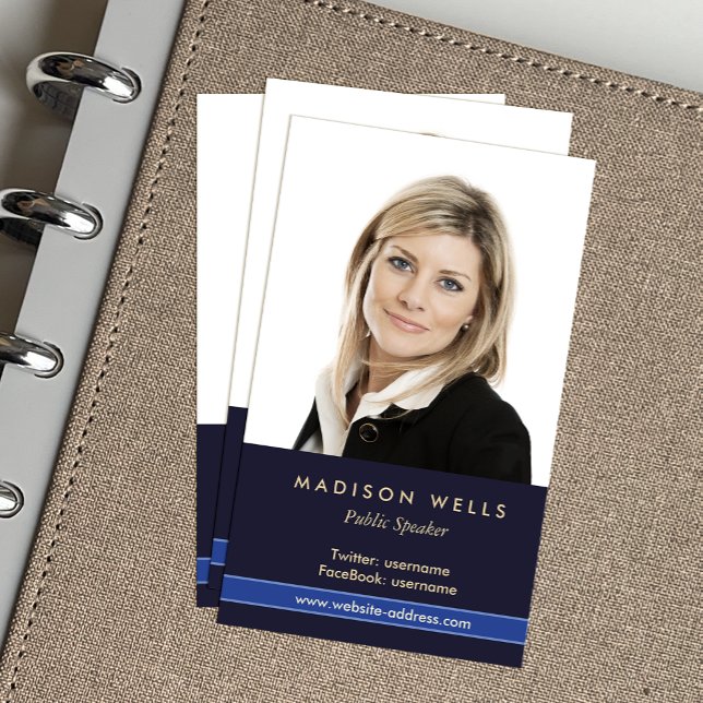 Professional Portrait Photo Navy Blue Business Card (Creator Uploaded)