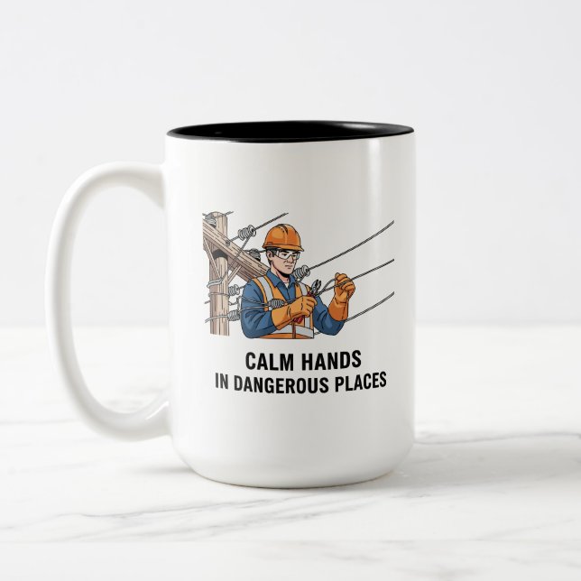 Professional Power Line Worker Pride Two-Tone Coffee Mug (Left)