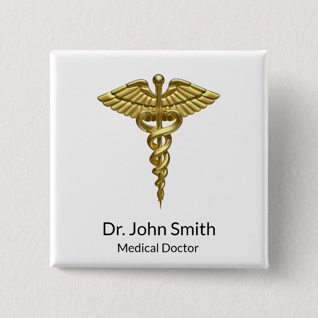Professional Precious Medical Gold Caduceus 15 Cm Square Badge (Front)