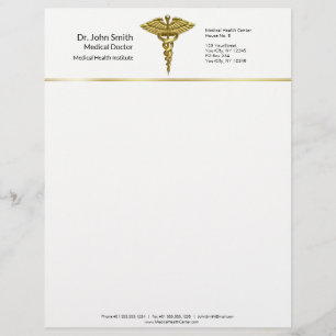 Professional Precious Medical Gold Caduceus Custom Letterhead