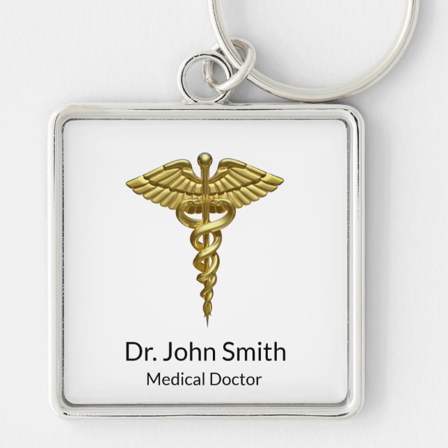 Professional Precious Medical Gold Caduceus Key Ring (Front)