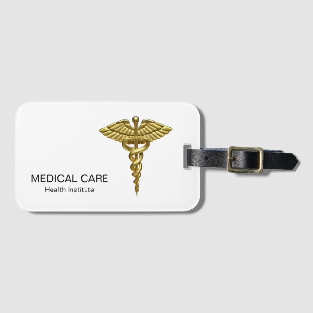 Professional Precious Medical Gold Caduceus Luggage Tag (Front Horizontal)