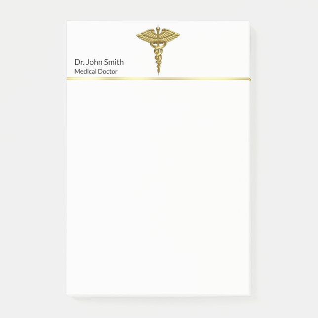 Professional Precious Medical Gold Caduceus Post-it Notes (Front)