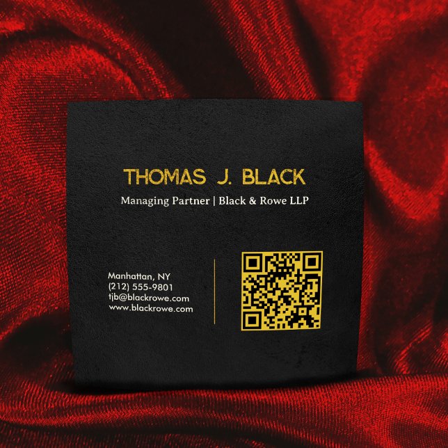 Professional Premium Gold Black Leather Modern QR Square Business Card (Luxury Premium Professional Gold Black )