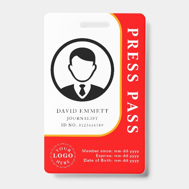 Professional Press Badge – Photo & Barcode Design ID Badge (Front)