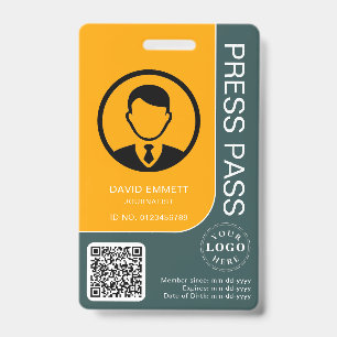 Professional Press Pass with QR Code and Photo ID Badge