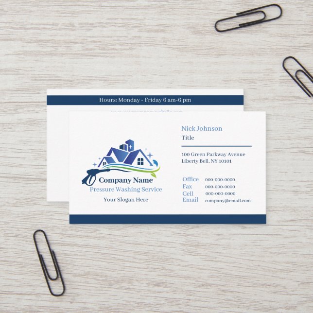 Professional Pressure Washing Company Custom Business Card (Front/Back In Situ)
