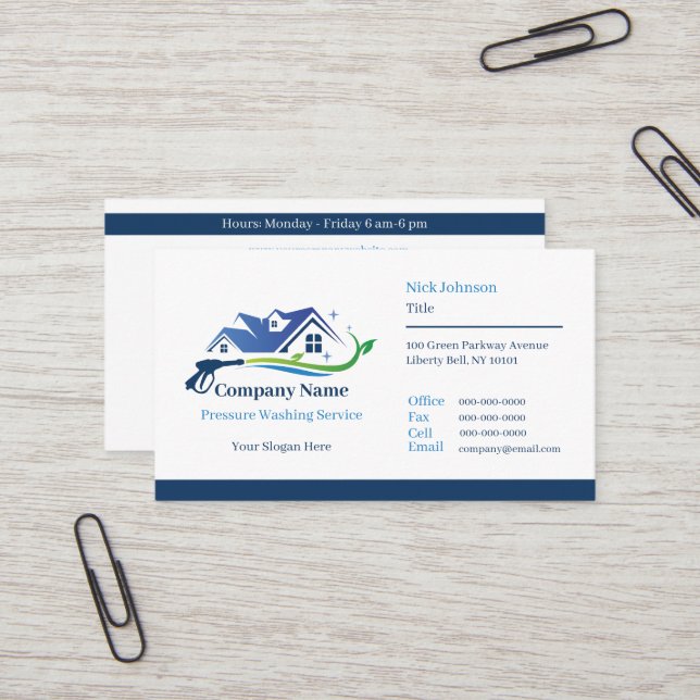 Professional Pressure Washing Company Custom Business Card (Front/Back In Situ)
