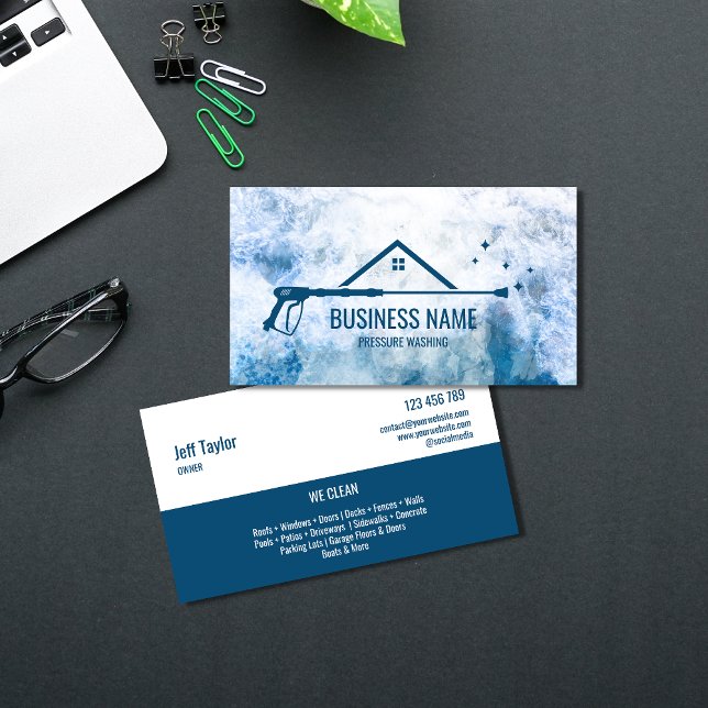 Professional Pressure Washing Power Masculine Business Card (Creator Uploaded)