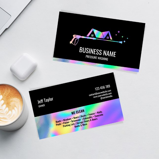 Professional Pressure Washing Power Masculine Holo Business Card (Creator Uploaded)