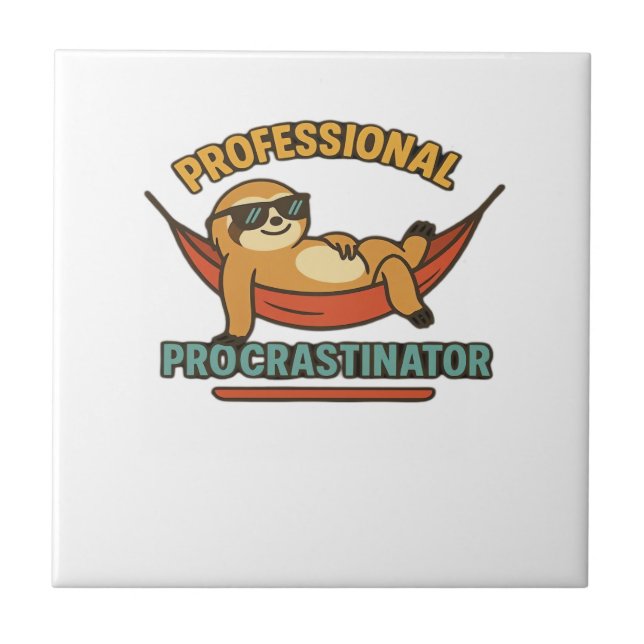 Professional Procrastinator Sloth Retro T-Shirt Cl Ceramic Tile (Front)