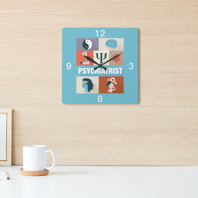 Professional Psychiatrist Iconic Designed Square Wall Clock (Creator Uploaded)