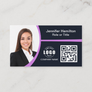 Professional  Purple add your Logo QR Code Business Card