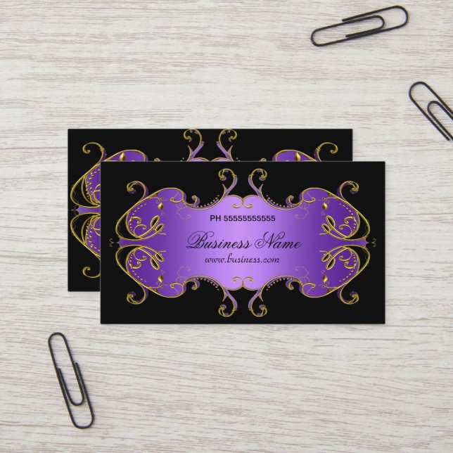 Professional Purple Black Gold Elegant Business Card (Front/Back In Situ)
